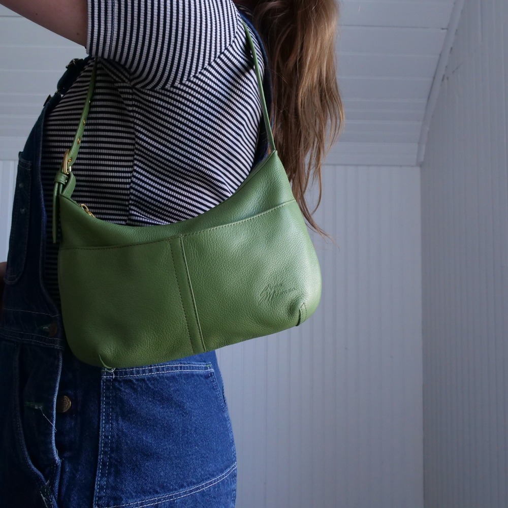 Modern Stone Mountain bright green pebbled leather banquette shoulder bag